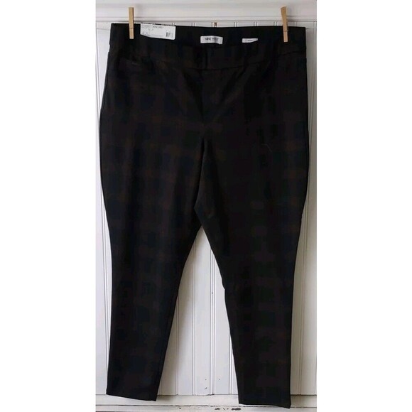 🆕‎ NINE WEST Womens Stretch Skinny Jeans Jeggings Pull On Plaid Black Brown XXL - Picture 1 of 13